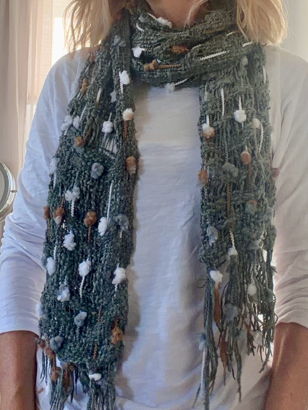Knit Fringe Scarf in Grey